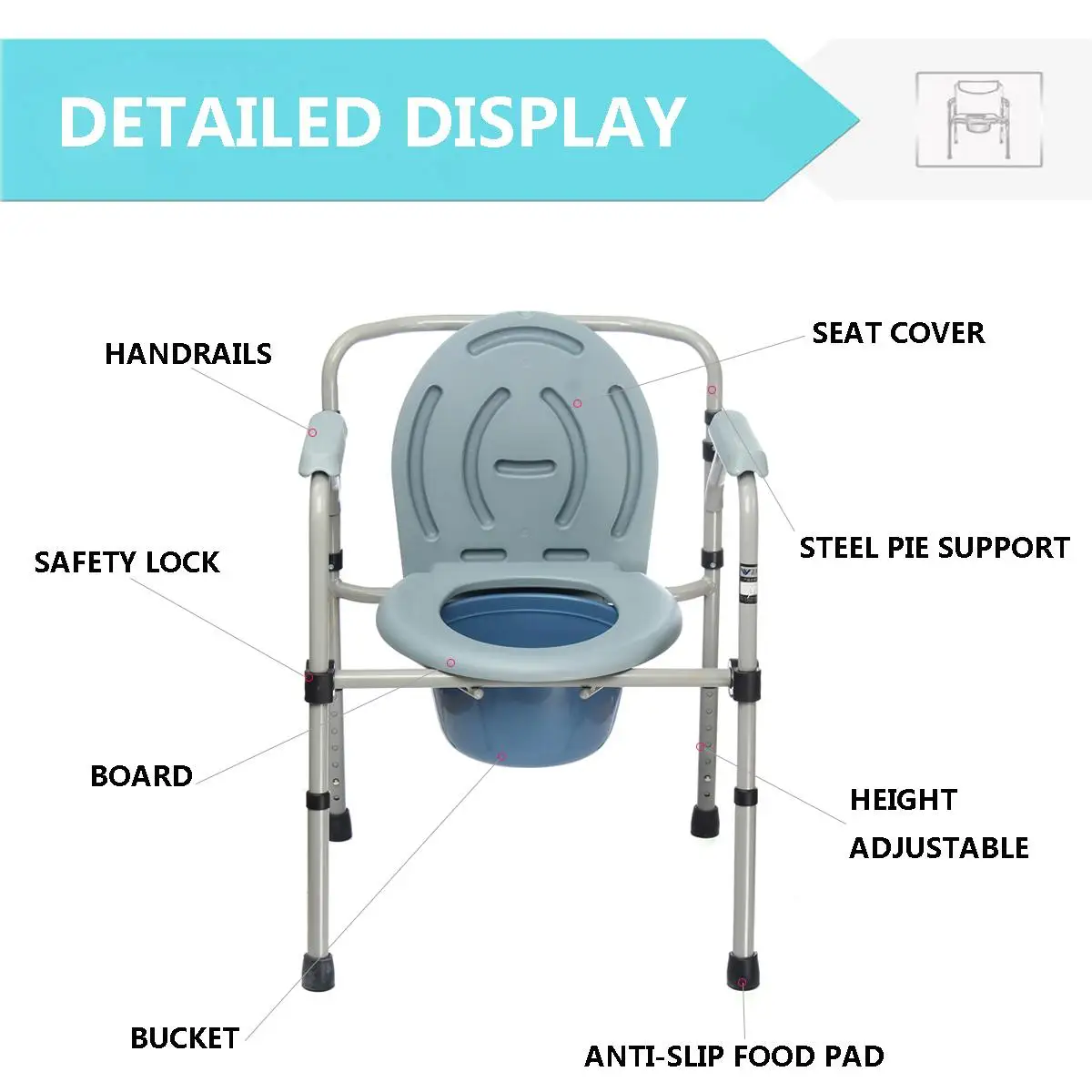 Прикроватный комод, переносное сиденье для унитаза, стояк, для ванной комнаты, складное кресло для пожилых людей, стул для комода, складной, регулировка высоты, нагрузка 158 кг