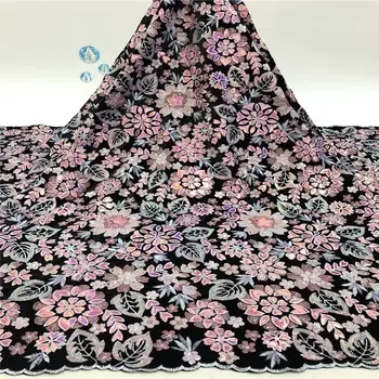 

2020 Sequined Embroidered Net Lace Fabrics Pink Classical Design African Guinea Sequins Wedding Mesh Prom Dresses Sewing Fabircs