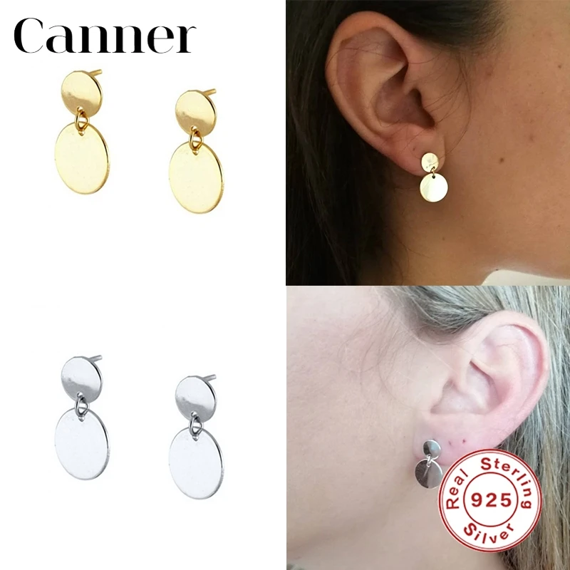 

Canner 100% 925 Sterling Silver Stud Earrings For Women Disc-Shaped Sequins Earring Bijoux Fine Jewelry Minimalist pendientes W4