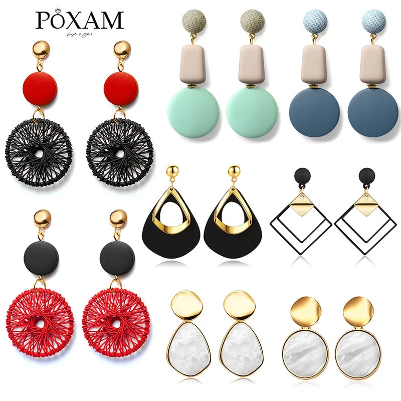 

POXAM Wooden Earrings Statement Geometric Drop Earring 2019 for Women Fashion Jewelry Boho Ear Gold Hanging Dangle vohe Earring
