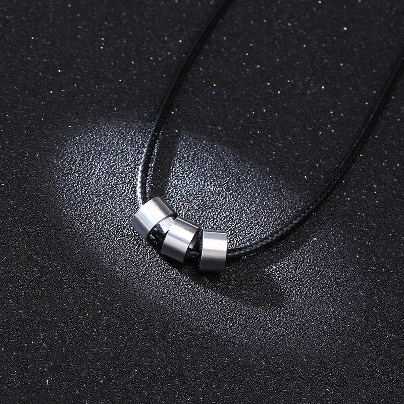 CUSTOMIZED NAME TUBE BEADS FOR MEN BRAIDED LEATHER NECKLACE PERSONALIZED FAMILY NAMES 2 TO 6 BEAD