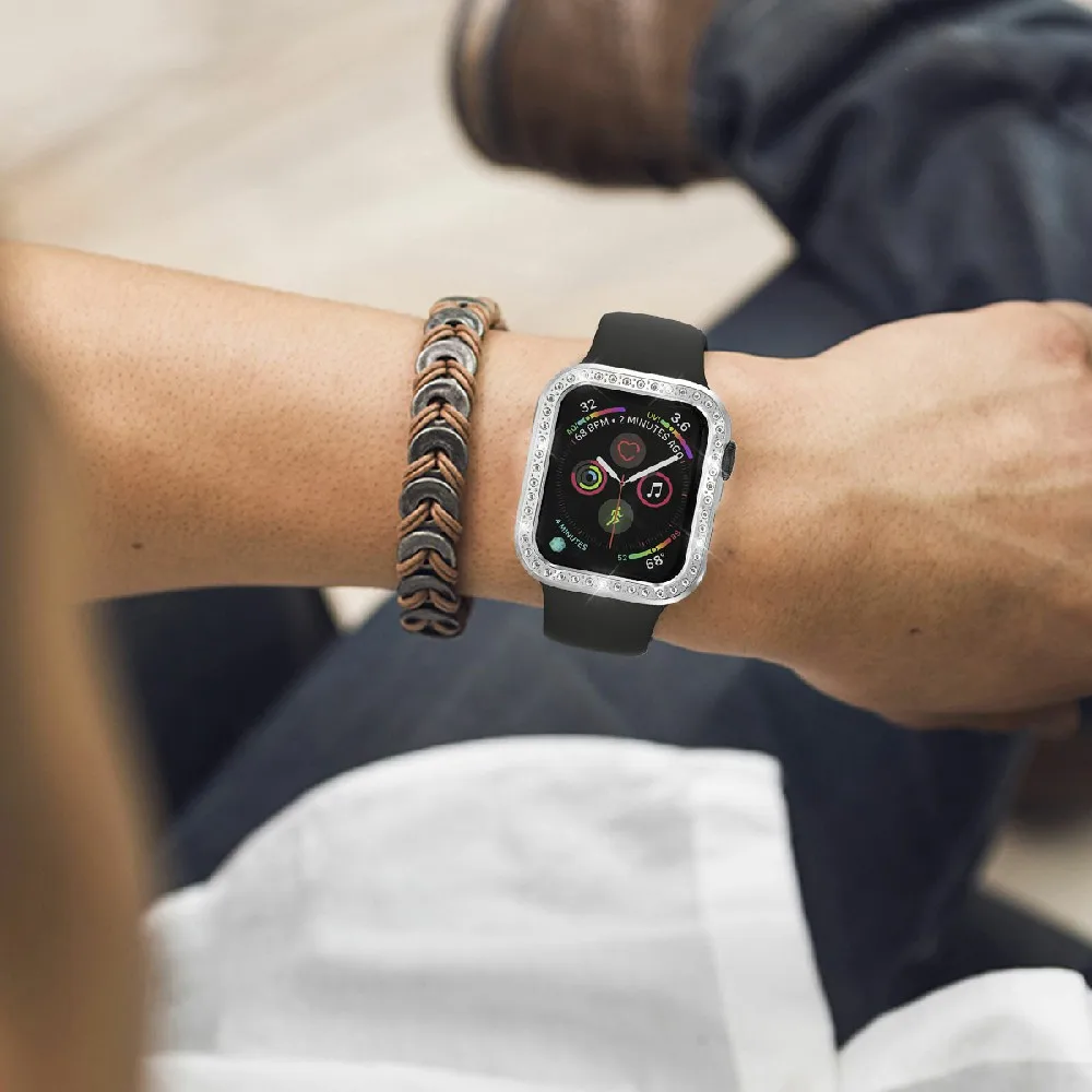Алмазный чехол для часов Бампер Защитный чехол для Apple Watch Series 4 чехол, украшеннный горным хрусталем для iWatch 40 мм 44 мм чехол