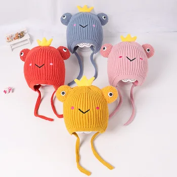 

Baby boy girl hats 2019 winter new cartoon crown frog earmuffs 1-4 years old baby child cold warm earmuffs hat kids beanies