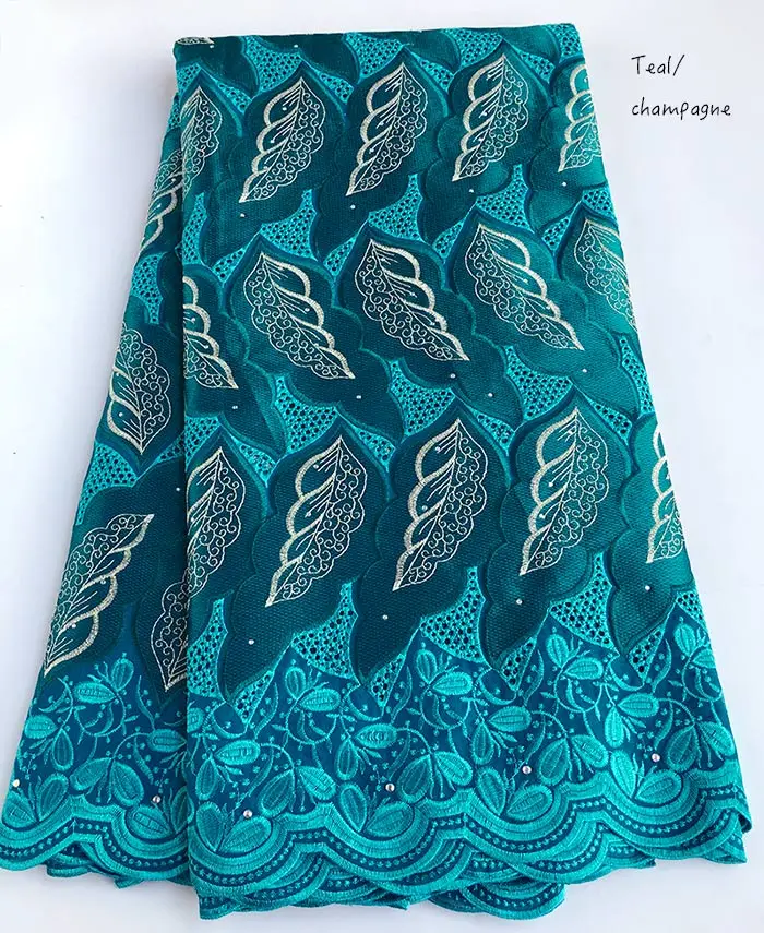 teal champagne 5 ярдов мягкая Толстая вышивка африканская швейцарская вуаль кружева с отверстиями для петель нигерийская Гана швейная одежда платье одежда - Цвет: teal champagne