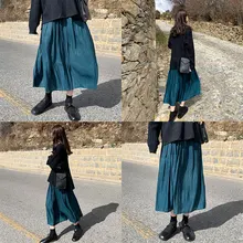 4 цвета, весна-осень, женские длинные юбки, Женская длинная Плиссированная юбка с высокой талией, шикарная трапециевидная юбка для женщин s(X1205