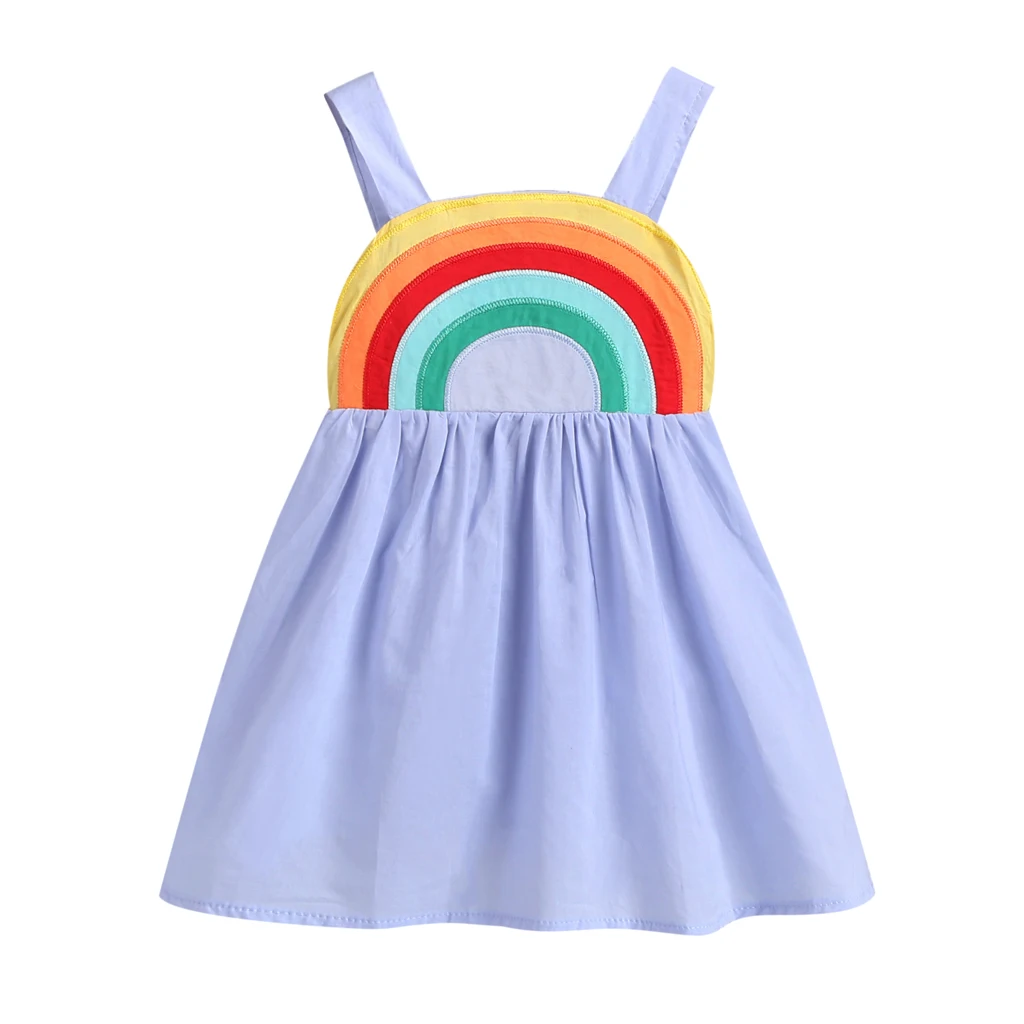 Платье для девочек, повседневное летнее платье на бретельках с радугой для маленьких девочек, сарафан, одежда, От 0 до 5 лет