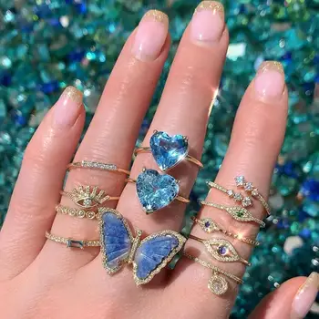 

Dvacaman Bohemian Crystal Adjustable Rings Hollow Gold Gold Star Moon Rings Set for Women New Vintage Copper Zircon Ring Jewelry