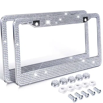 

Bling Crystal License Plate Frame Women Luxury Handcrafted Rhinestone Car Frame Plate with Ignition Button