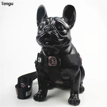 

French bulldog's black bear woven belt designed vest-style chest strap with traction rope small dog leash and collars size XXL
