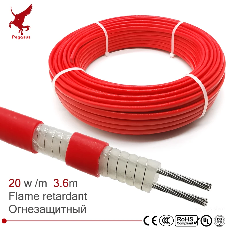 

3.6meter 220V 5.6mm PTFE flame retardant parall constant power heating cable pipe protection Roof deicing Floor heating