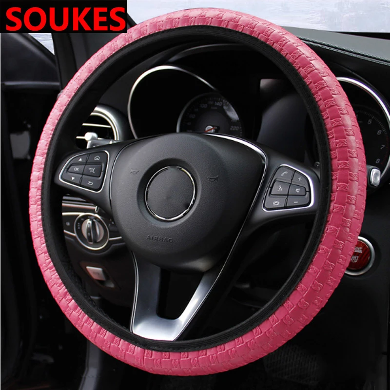 Leather Woven Car Non-slip Steering Wheel Cover For Mitsubishi ASX Lancer 10 9 Outlander Pajero Suzuki Swift Grand Vitara SX4