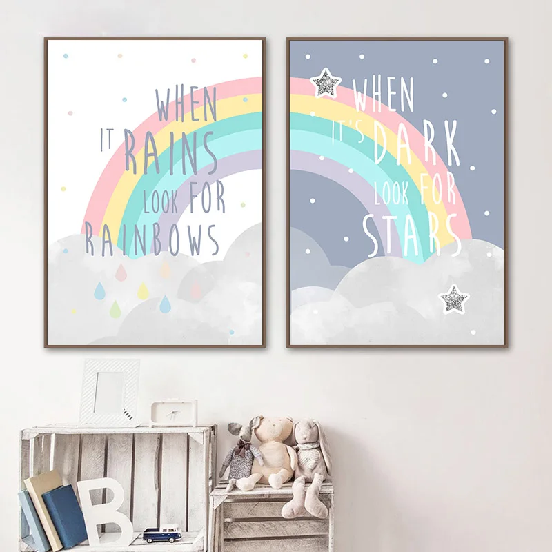Simple Painting Art Quotes Rainbow Nursery Simple Quotes Poster Cartoon Wall Art Canvas Print Painting  Decorative Picture Kid Child Bedroom Decoration - Aliexpress Home & Garden