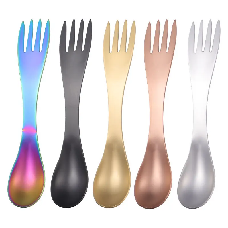 304 Stainless Steel Spoon Fork Portable Outdoor Picnic Cutlery Multi Tool Flatware Tableware Camping Survival Tools