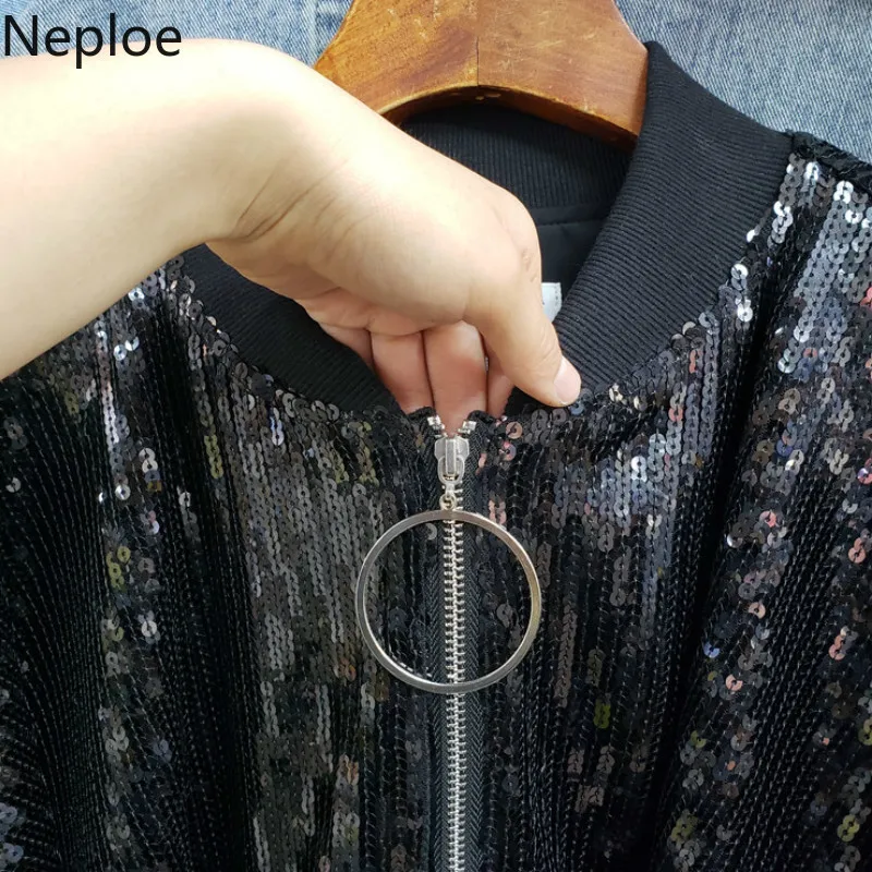 Neploe/корейские модные женские куртки с блестками для тяжелой работы, с высокой талией, с кисточками, на молнии, Casaco Feminino, осень 45626