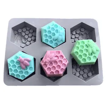 

Handmade 3D Cake Mould Easy to Demolding Soap New Creative 6 Holes Honey Bee Honeycomb Silicone Soap Mold
