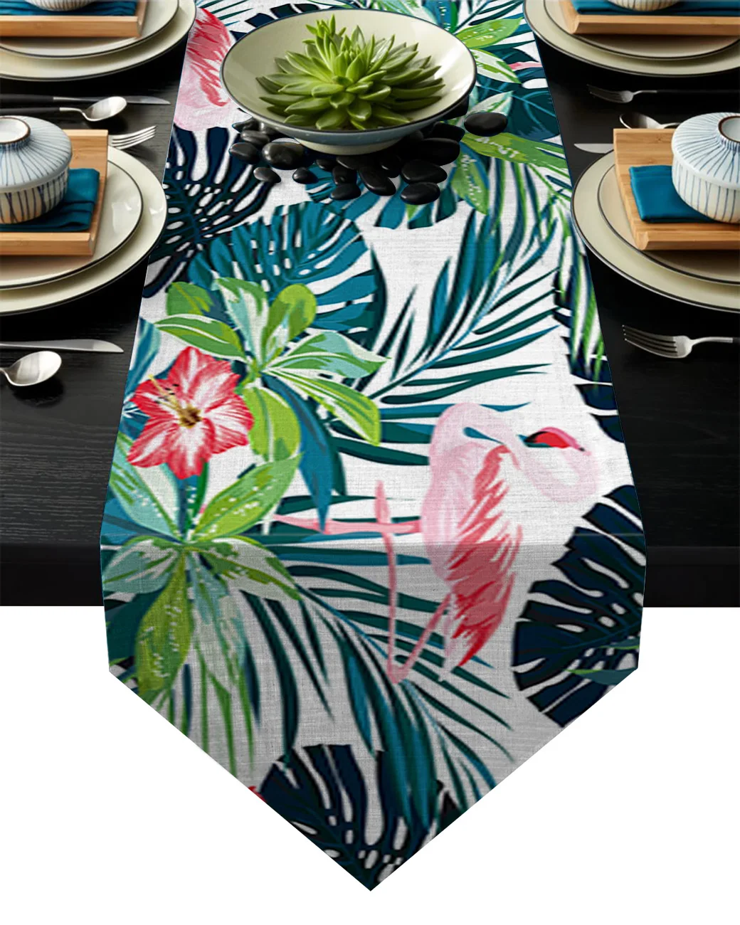 Flamingo Leaves Tropic Modern Table Runner Cloth Rectangle Dining Decoration for Wedding Party Home Office | Дом и сад