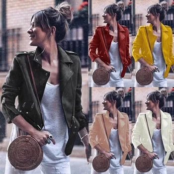 

Women Autumn Winter PU Leather Jackets Ladies Zipper Pockets Slim Short Coats Outerwear Jacket