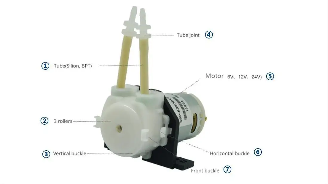 Description Picture 6 of itemKamoer 1.2-90ml/min KPP Peristaltic Pump 12V 24V 6V DC Motor Self-priming Pump with Silicone Tubing Lab Dosing Pump for Lab