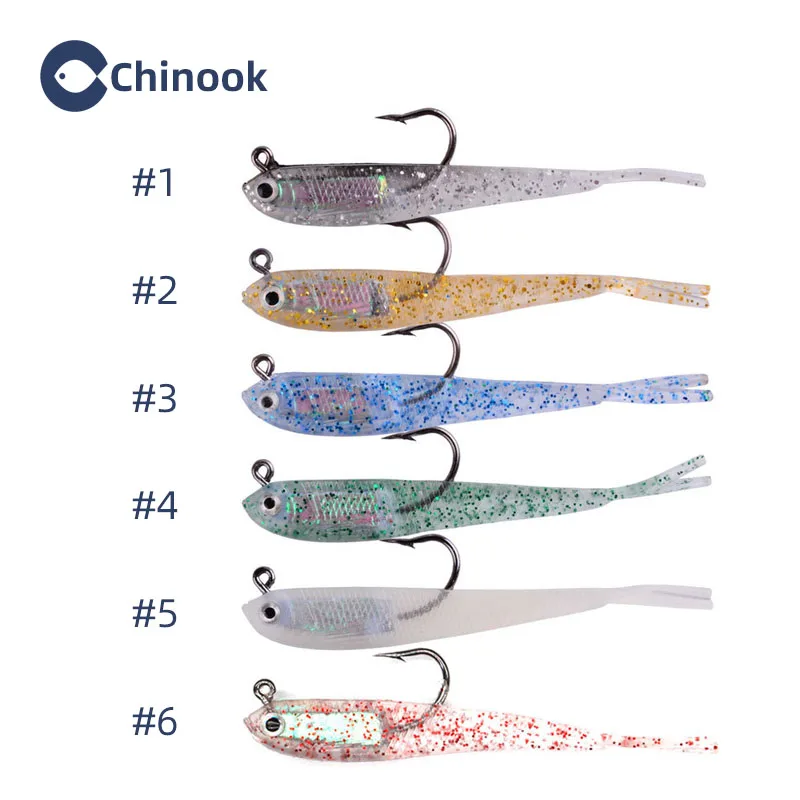 Chinook 5pcs Soft Bait Soft Fish Fork Tail with or without Hook Fish Artificial Silicone Fish Bait Fishing Tackle