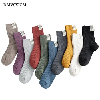 

3Pairs/lot=6Pieces Autumn Winter Simple Cotton Womens Fashion Socks Solid Color Retro Long Tube Cloth Female Socks