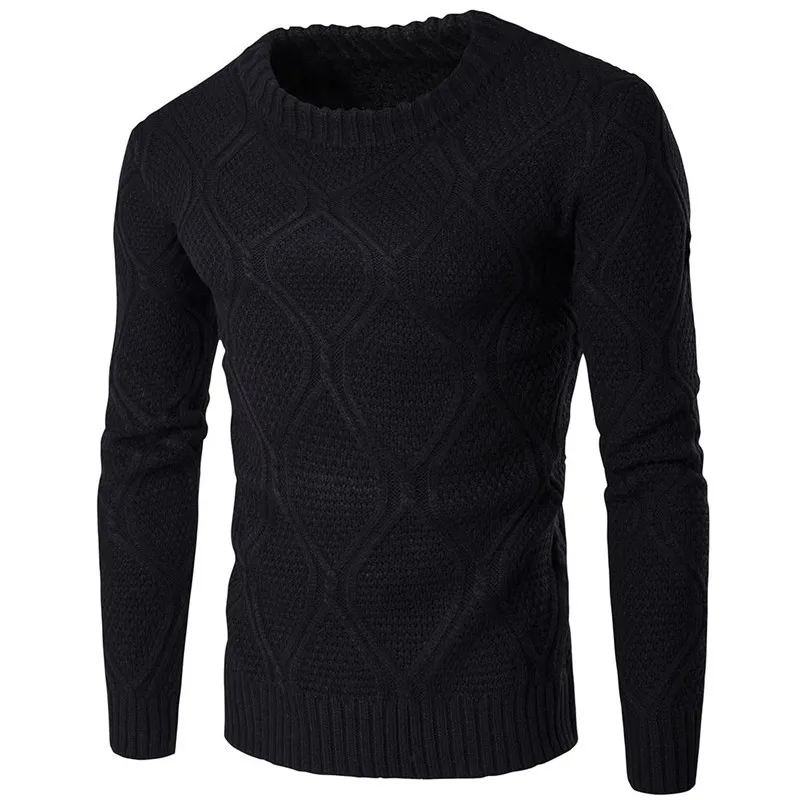 

Autumn and winter men's casual pullover sweater, thick warm youth round neck solid color slim knit bottoming shirt