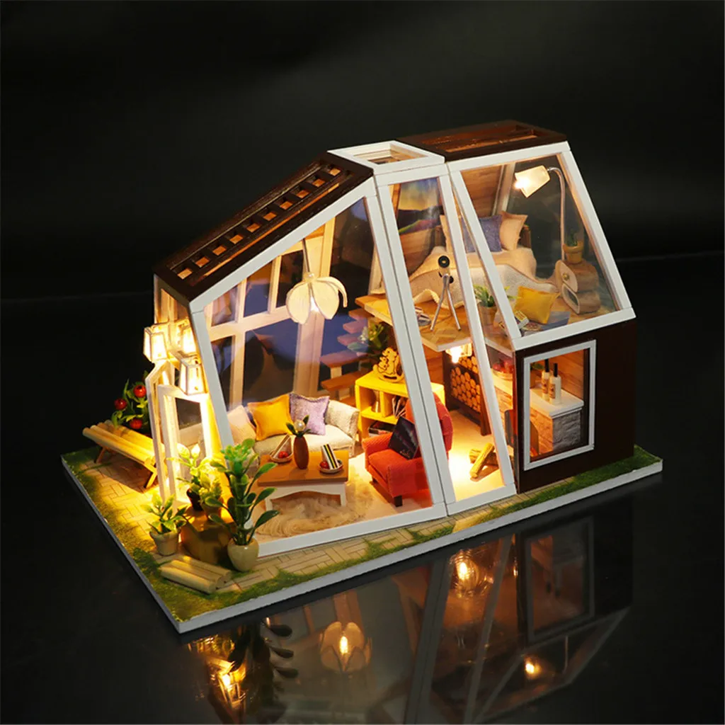 Without Cover 3D Деревянный DIY Миниатюрный Кукольный домик, головоломка, коробка для украшения, креативные поделки, подарки - Цвет: Without Cover