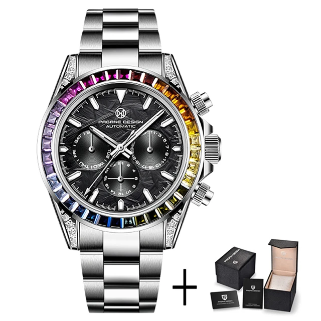 PAGRNE DESIGN Luxury Sapphire Glass Mechanical Watch Men's Sports Stainless Steel Automatic Waterproof Watch Reloj Hombre 