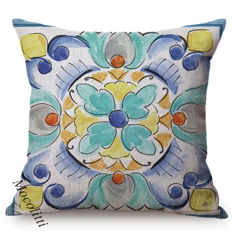 Boho Pillow Case Mandala Flowers Water Color Decoration Throw Pillows Square Cushion Cover Home Decor Bed Sofa Cushions Cover K205-3