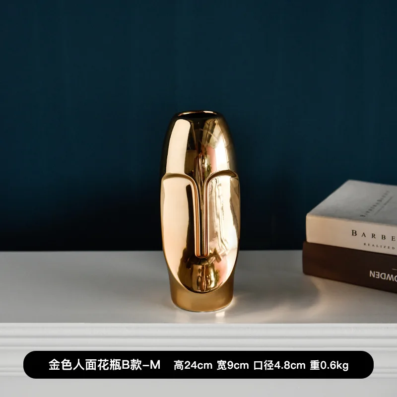 Nordic Light Luxury Gold Face Ceramic Vase Home Window Decoration Vase Flower Art Decoration - Цвет: 2