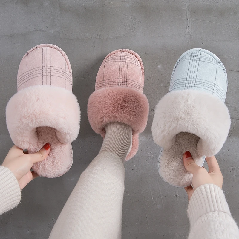

Women's slippers Fur Slippers Winter Warm Big Size 36-44 Plush Non Slip Home shoes Indoor Couple Floor Shoes Bedroom
