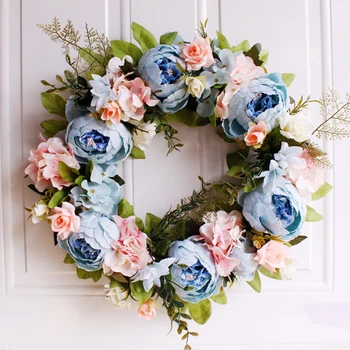 

Christmas Wreath Decoration Blue Peony Garland European Wall/door Hanging Ornament Party Decoration Handmade Craft Wreath Gift