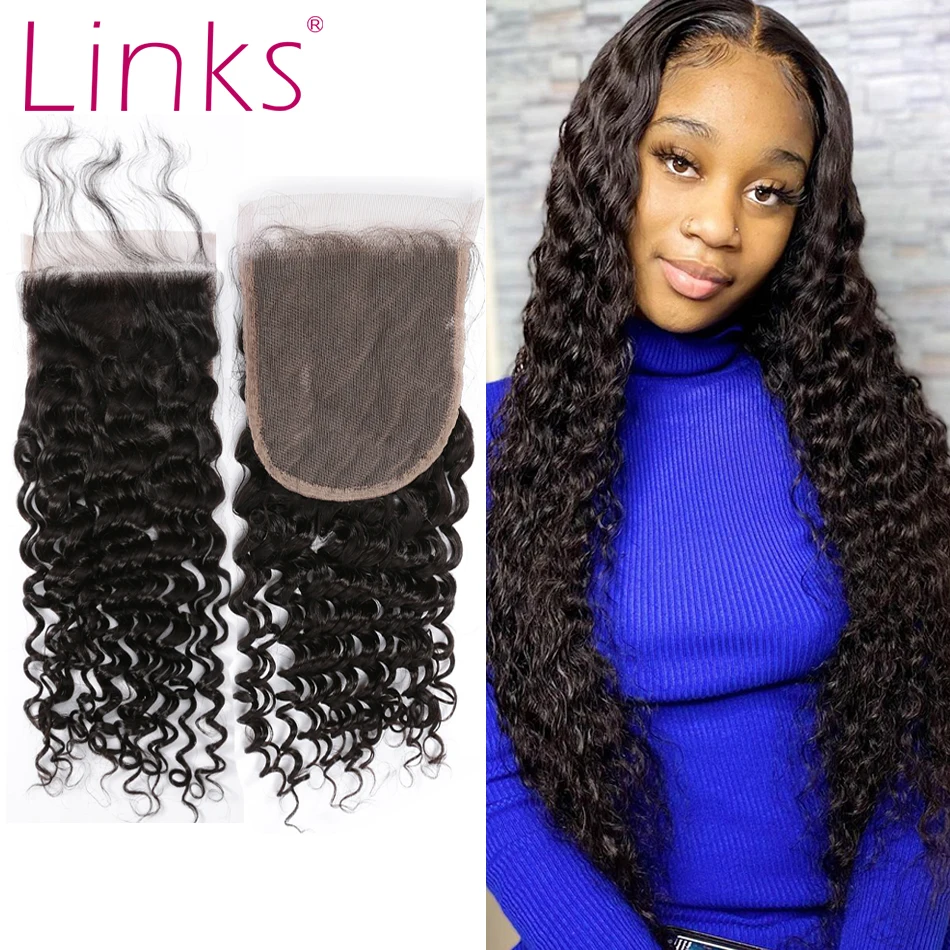 Links Brazilian Lace Closure Hair Deep Wave Remy Human Hair Closure Middle Free Part Bleached Knots With Baby Shipping Free