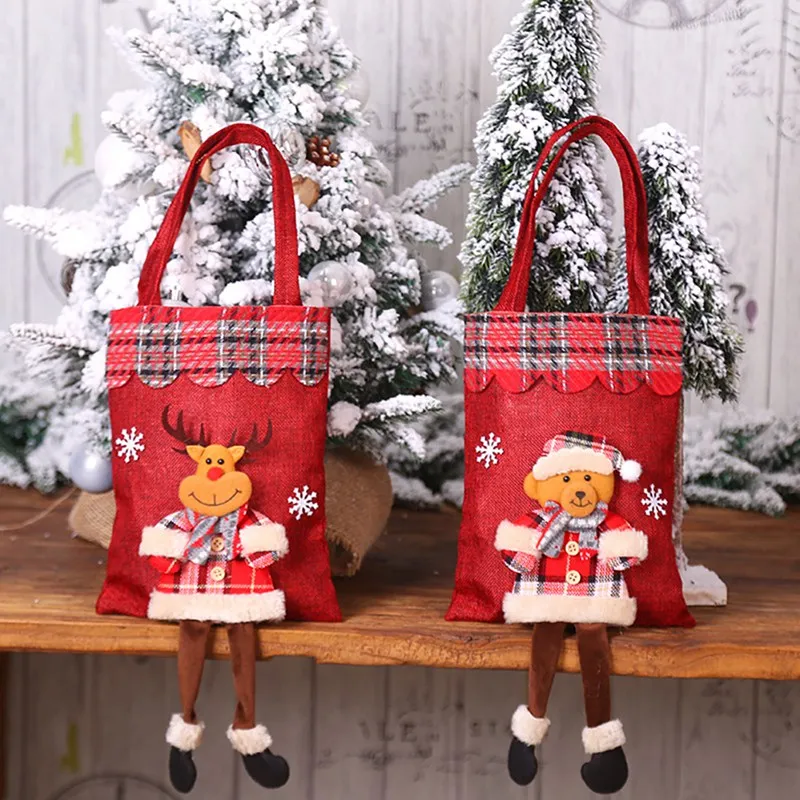 Рождественский мешок красный Рождество сумка из мешковины Санта Клаус плед сумка рождественские украшения подарочный пакет конфеты сумки