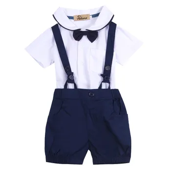 

Newborn Baby Clothing Gentle Boys Clothes Formal Kids Infant Clothing Bowtie T Shirts Overalls Pants Blue Kids Outfits 12-36M