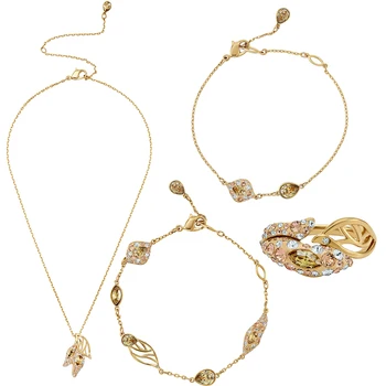 

Delicate Fashion Exquisite New Golden GRACEFUL BLOOM Brown Petal Leaf Crystal Necklace Bracelet Set Intellectual Lady Gift