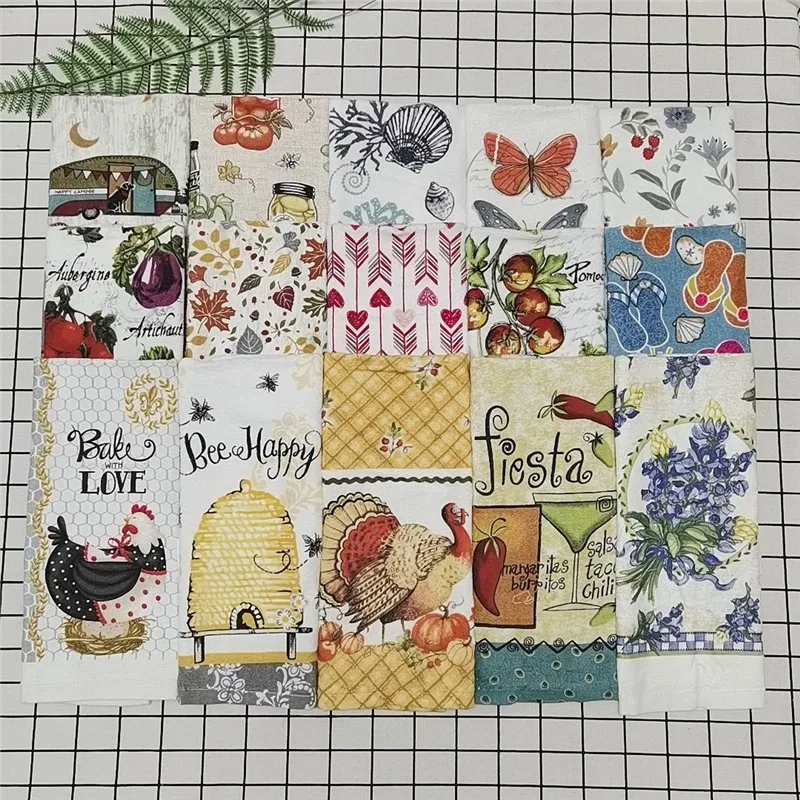 1Pc 41x64cm Cotton Tea Towel Dish Cleaning Cloth Colorful Printed Napkins Cooking Tools Kitchen Towels