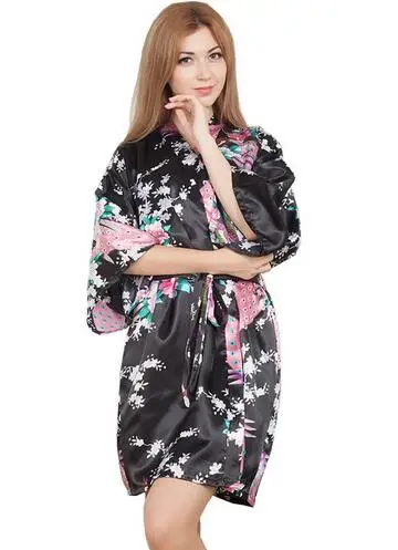 Style 8 Цветочный Рисунок, средний рукав, сексуальные женские ночные халаты с глубоким v-образным вырезом, темно-синий Атлас, кимоно, платье, женские повседневные халаты, одежда для сна - Цвет: Style 8