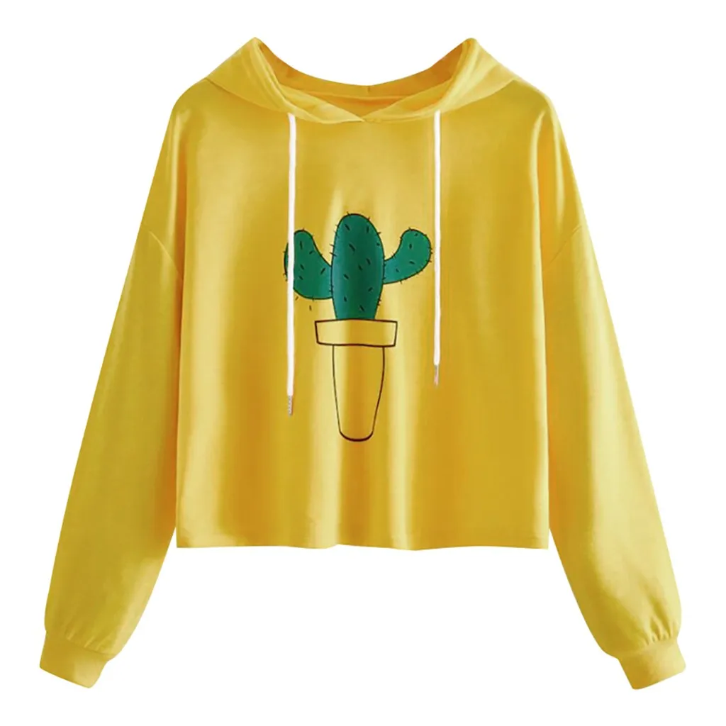 Jaycosin 2019 Fashion Autumn Women Loose Cactus Print Sweatshirt Stylish Long Sleeve Comfortable Casual Pullover Blouse 104#10