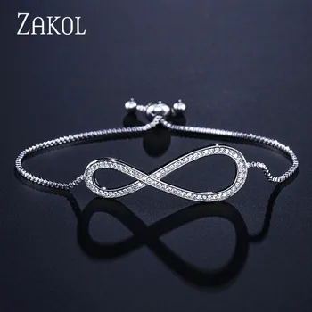

ZAKOL Trendy 8 Shape Barcelet Cubic Zircon Adjustable Link Bracelets & Bangle For Women Fashion Jewelry Gift FSBP2030