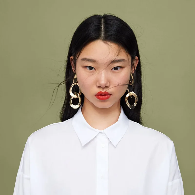 

Oversize Golden Metal Long Chain Earrings Simple Alloy Ring Statement Earrings Elegant Fashion Jewelry Wholesale Aretes De Mujer