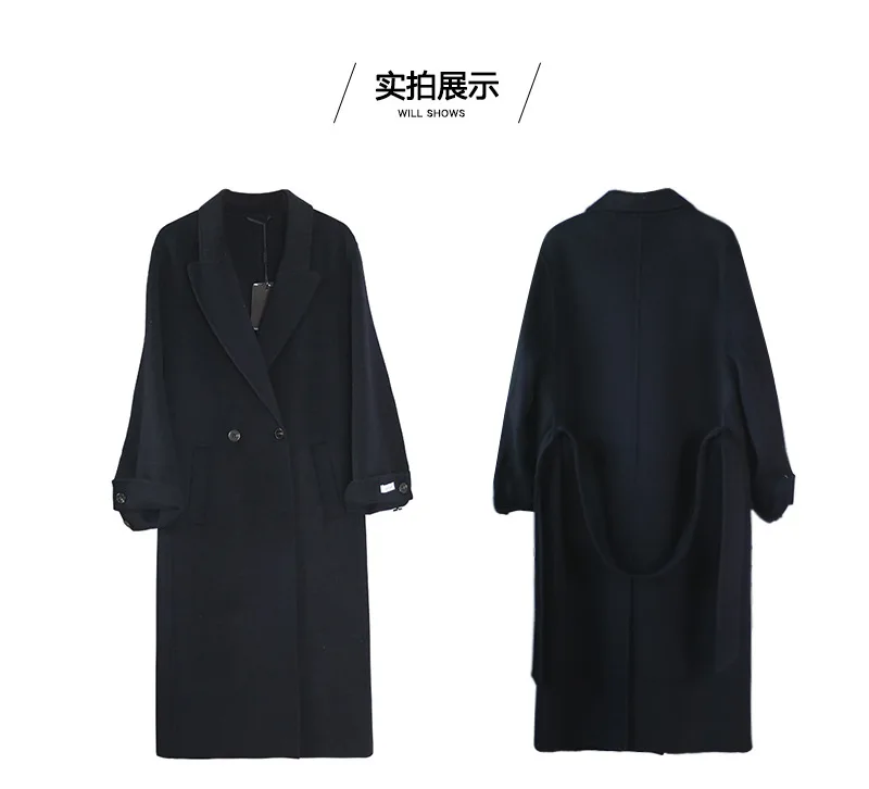 Winter New Korean Women Pure Wool Coat X-Long Handmade Double-Sided Wool Coat with Belt for Women 3 Colors