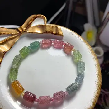 

9x6mm Natural Colorful Red Tourmaline Bracelet Women Men From Brazil Clear Barrel Carved Beads Crystal AAAAA Certificate