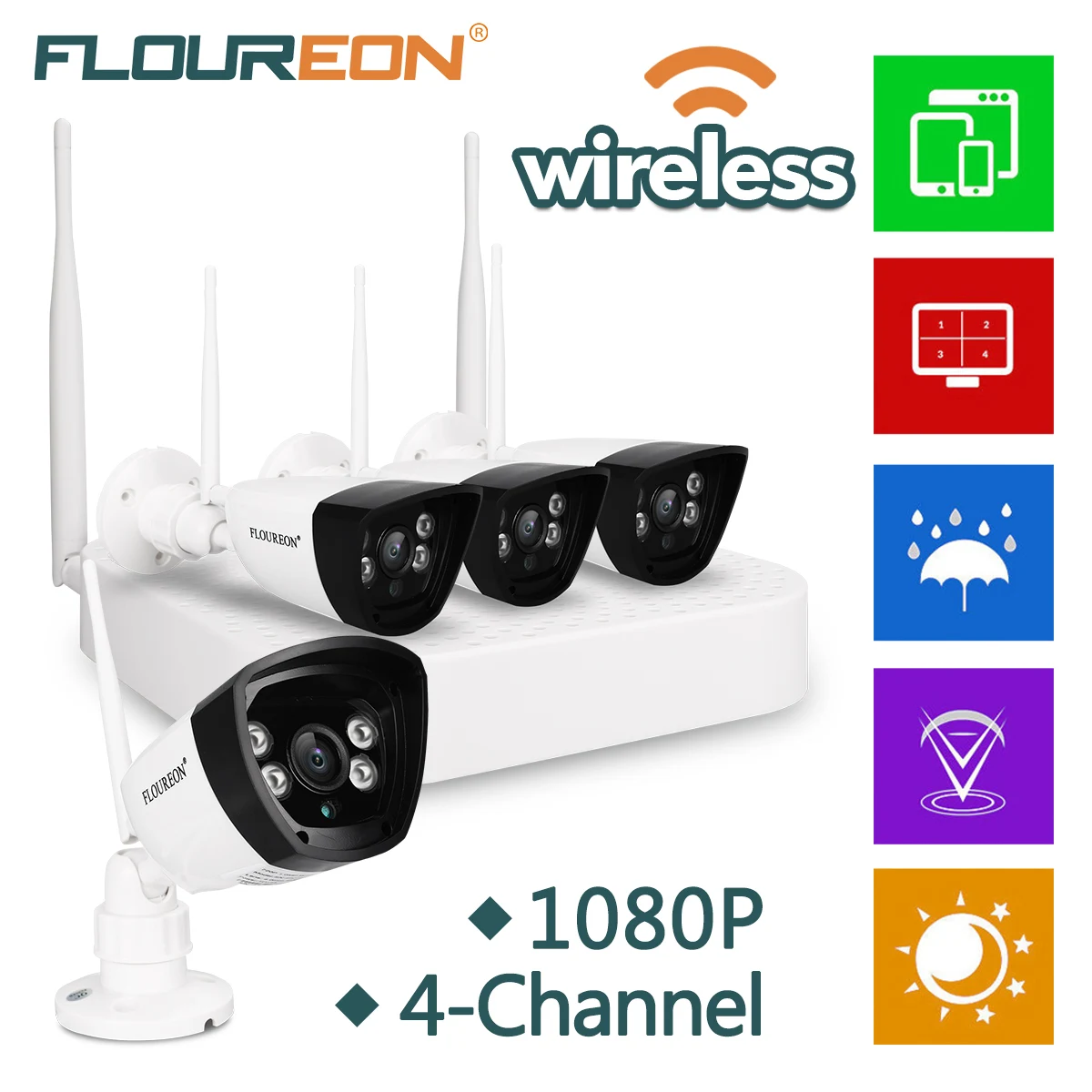 Floureon 4CH беспроводной CCTV 1080P DVR комплект открытый wi-fi/WLAN 720P 1.0MP IP камера безопасный видеорегистратор система NVR EU