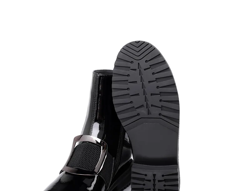 Trendy Full Grain Cow Leather Ankle Boots For Ladies Size 34-42 Big Metal Square Buckled Booties Women Biker Shoes Autumn