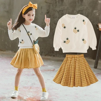 

Kid Clothes 2019 Girls Clothing Sets Boutique Children Outfits Teen Fall Autumn Pineapple Sweatshirt + Skirt 2 to 13 Years