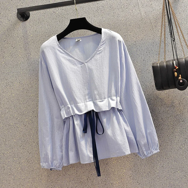 COIGARSAM 4XL размера плюс Блузка Женская Весенняя с высокой талией blusas Женские топы и