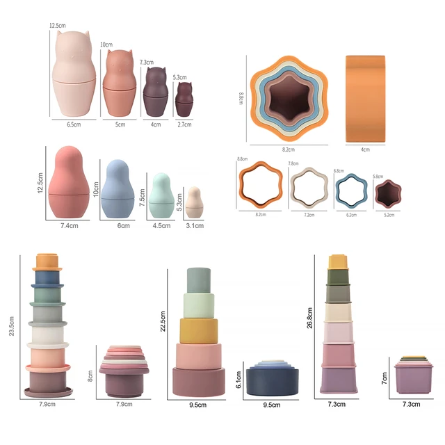 TYRY.HU Baby Toys Silicone Building Block Silicone Teether Stacked Cup Bear Cat Matryoshka Soft Block Educational Montessori Toy 6
