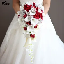 Meldel невесты водопад Свадебный букет Искусственный цветок лилии розы свадьба поставки поддельный Алмаз жемчужные роскошные букеты