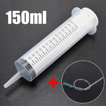 

1 Set 150ml Clear Large Syringe Plastic Large Disposable Syringe Feeding Inlet Pump Oil & 1m Soft Tube For Injectors Ink