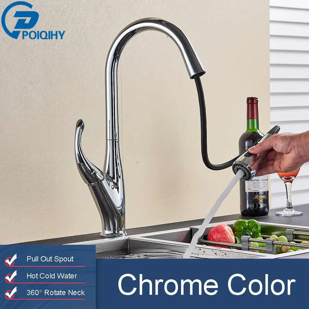 stainless kitchen sink POIQIHY Kitchen Faucet Blacked Single Handle Pull Down Kitchen Tap Deck Mount 360 Degree Brushed Nickel Faucets Water Mixer Tap pull down kitchen faucet Kitchen Fixtures